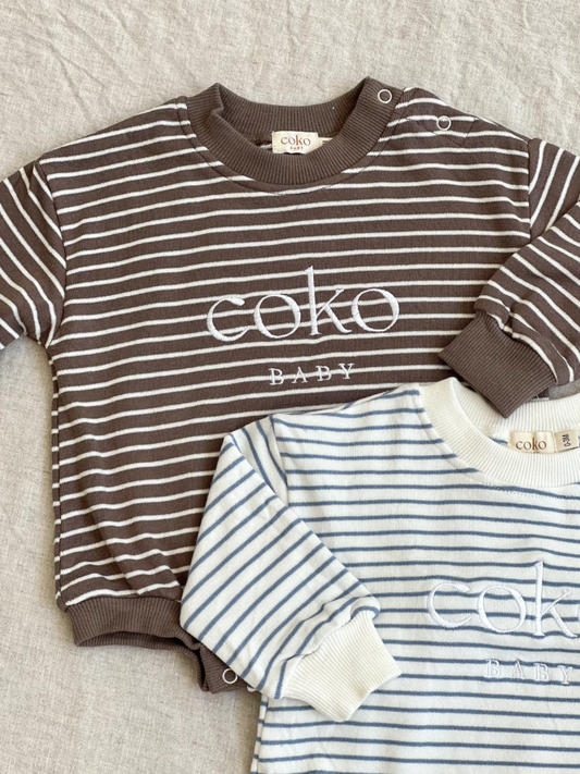 Sailor Romper - Brown Stripe