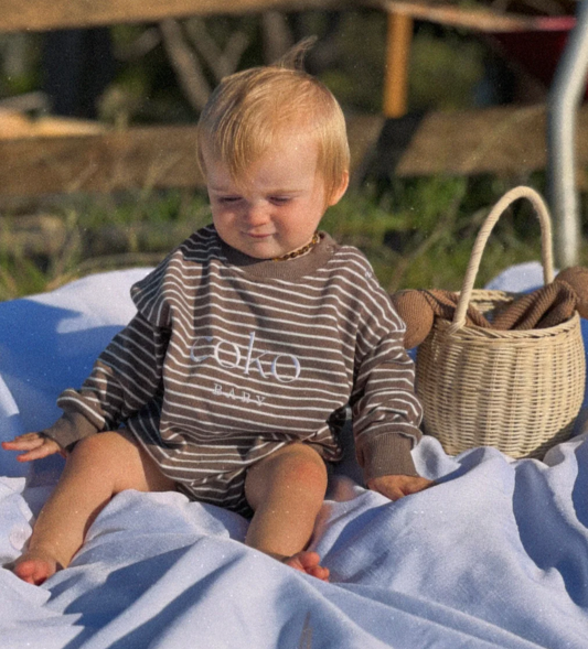 Sailor Romper - Brown Stripe